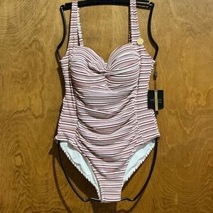 Nip Tuck Swim One Piece Striped Swimsuit Ochre Red and White Striped Sz 10 - NWT